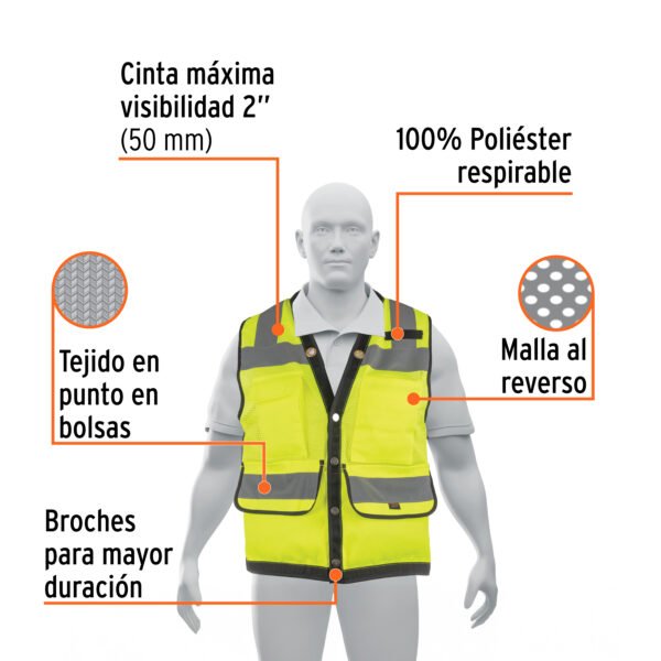 CHALECO DE SEG REFORZADO,VERDE, MED