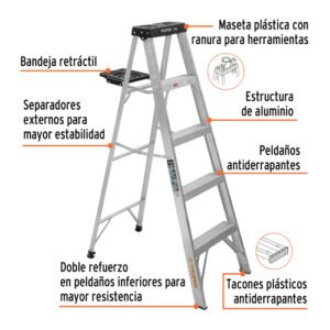 ESCALERA DE TIJERA 4 ESCALONES C/BANDEJA