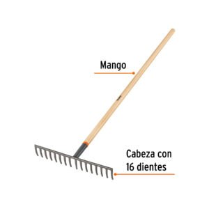 RASTRILLO RECTO,16 DIENTES, MANGO 60"