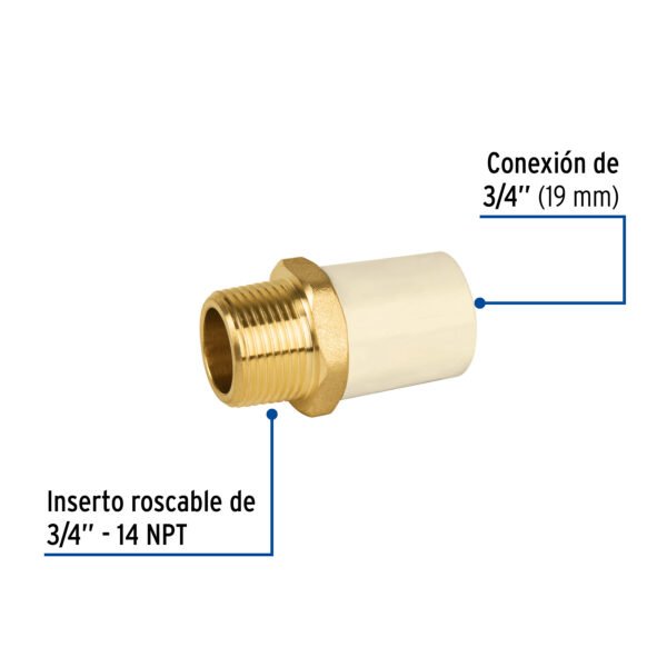 ADAPTADOR MACHO 3/4 C/INSERTO METALICO