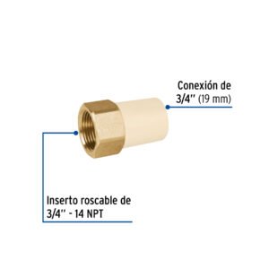 ADAPTADOR HEMBRA CPVC 3/4 C/INSERTO METALICO