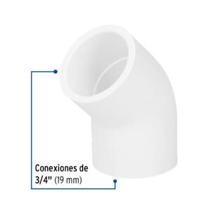 CODO 45° DE PVC, 3/4"