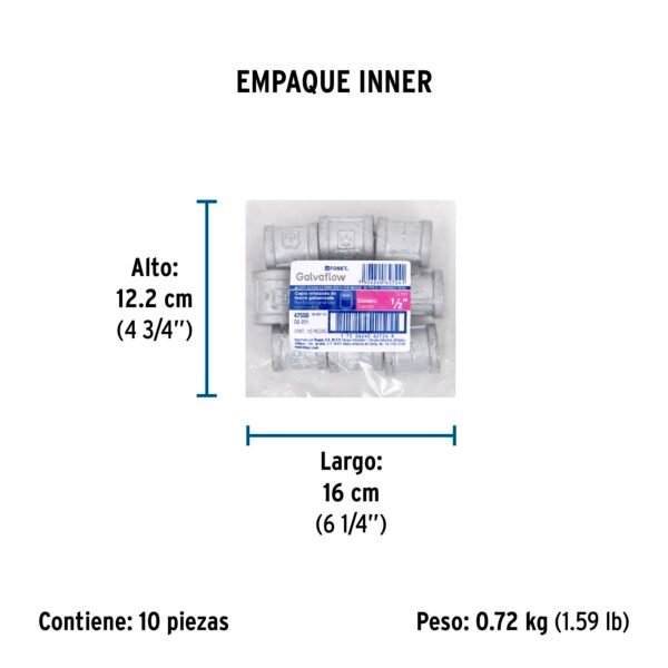COPLE REFORZADO DE ACERO GALVANIZADO DE 1/2,